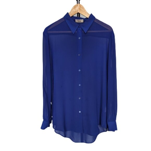 Acne Sheer Cobalt Blue Button Up Blouse - Picture 1 of 10